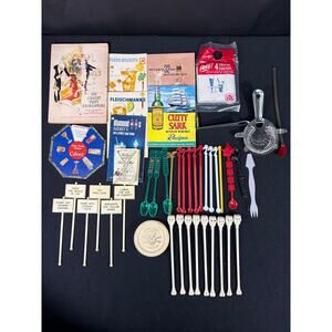 Vintage Cocktail Bundle: Skull N Bones Swizzle Sticks Calvert Mixers Bartending